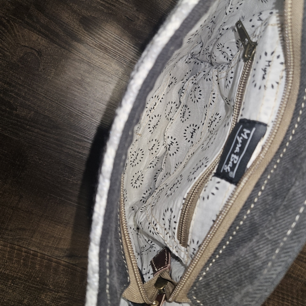 Myra Bag Hanging Buckle Upcycled Canvas And Cowhide Leather Backpack - Picture 4 of 4